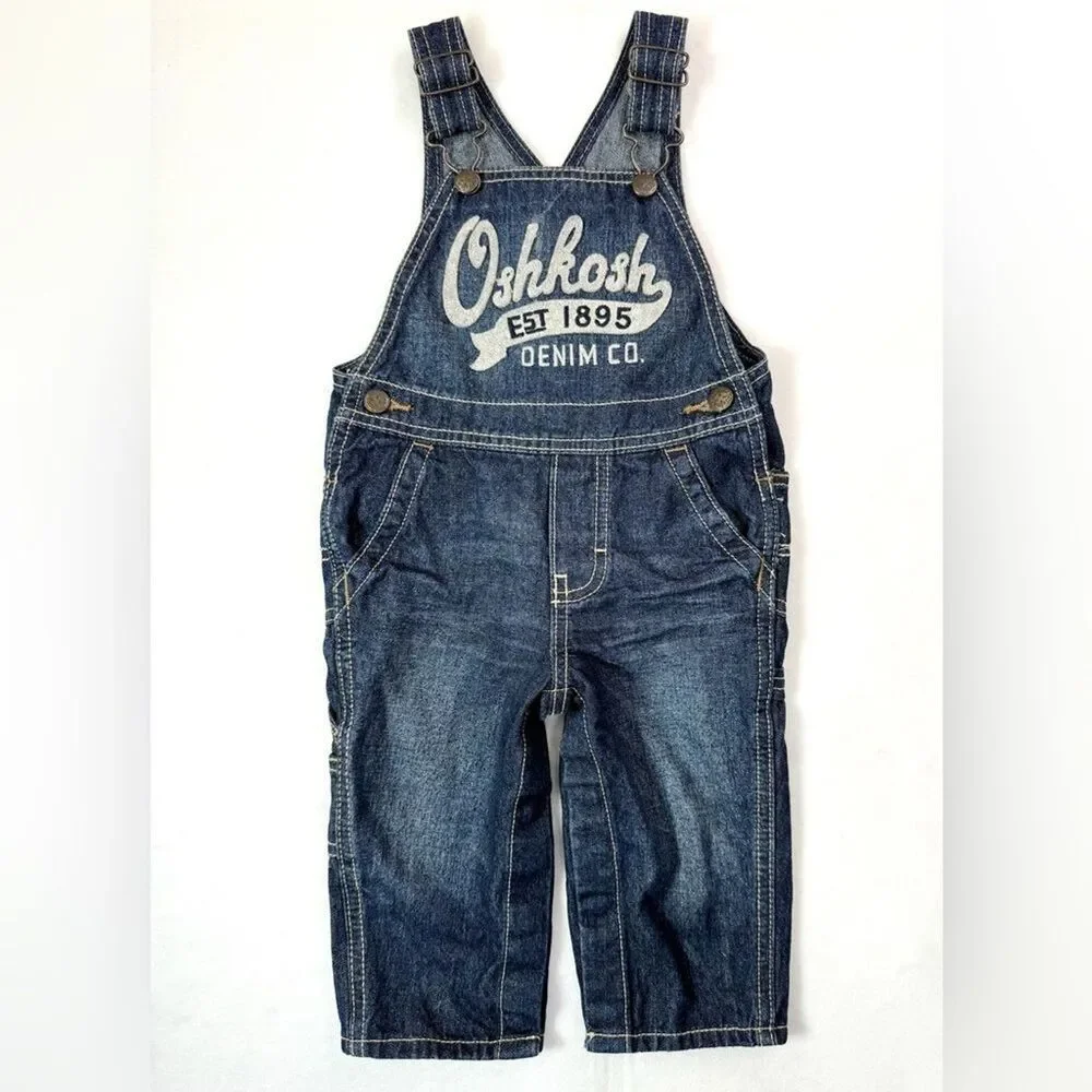 OSHKOSH B'GOSH Baby Dark Wash Carpenter Style Western World's Best Overalls 12M